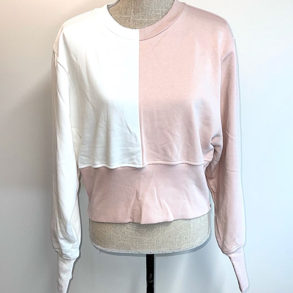 VAARA London Designer crop colorblock sweatshirt Blush White Sz S $600